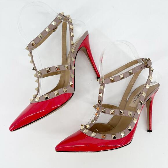 Valentino Garavani Coral Patent Leather Pointed Toe Rockstud Caged Heel EU 37.5 - Picture 5 of 16